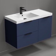 Blue Wall Mounted Bathroom Vanity, Modern, 36 inch
